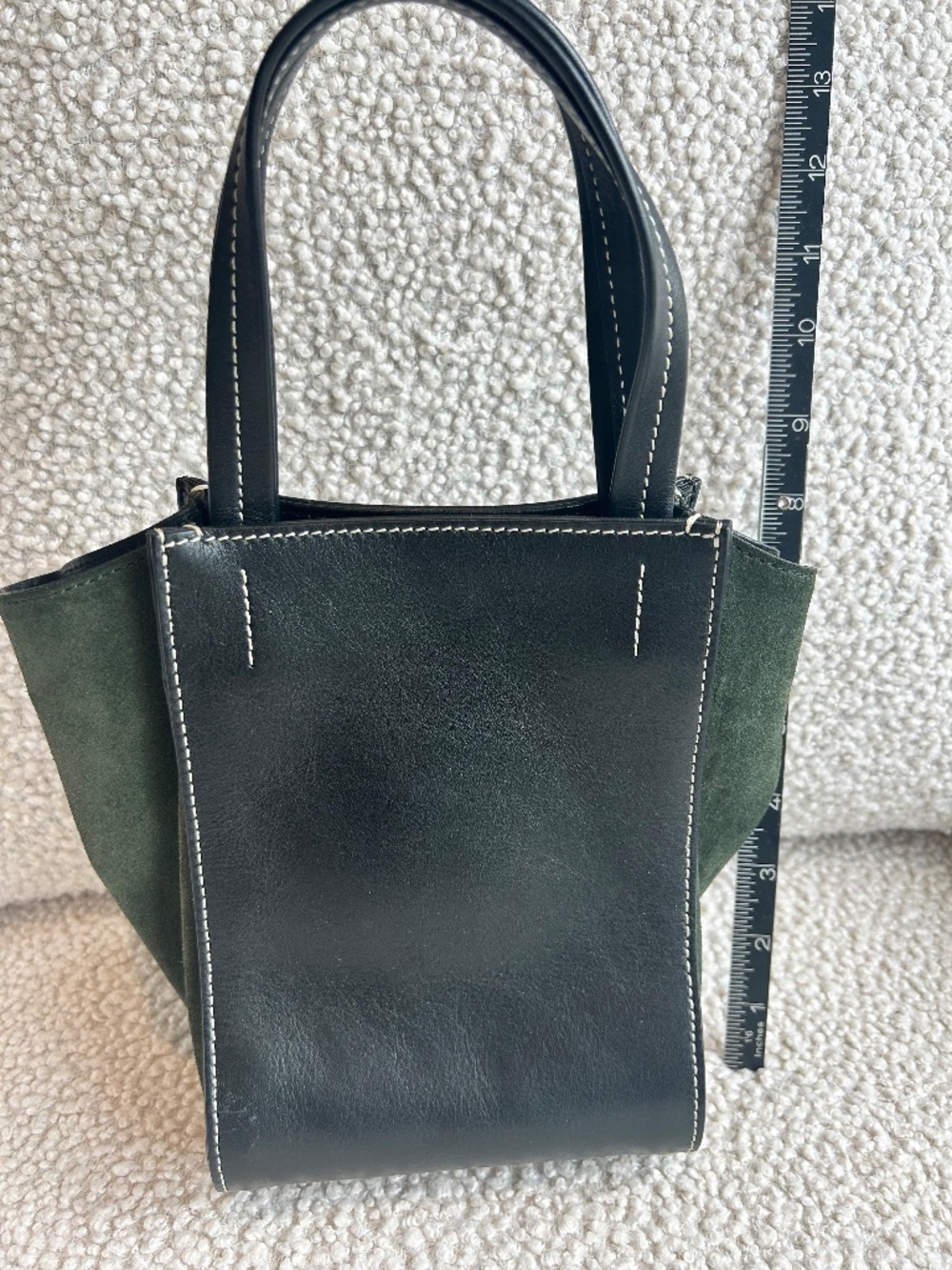 VINCE black leather and green suede pm handbag